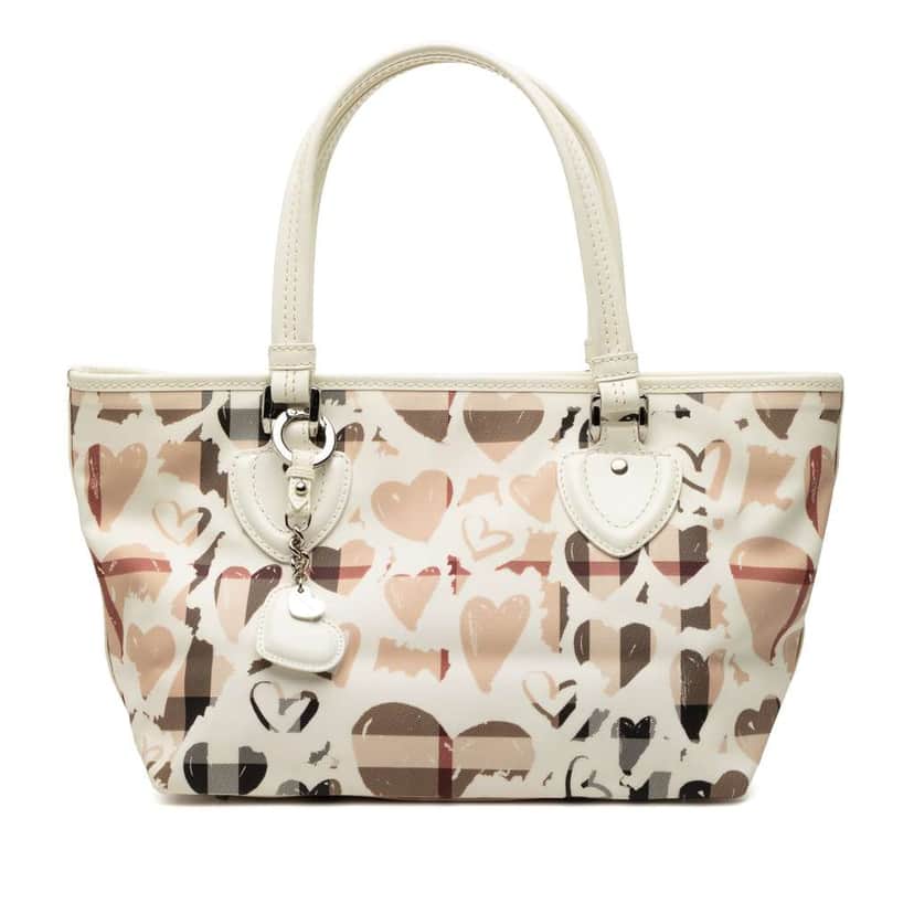 Burberry House Check Coated Canvas Hearts Gracie Tote Beige Very good condition - Front View