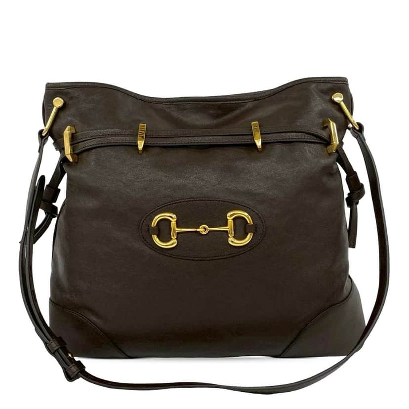 Gucci Leather Horsebit 1955 Drawstring Crossbody Brown Leather Very good condition - Front View