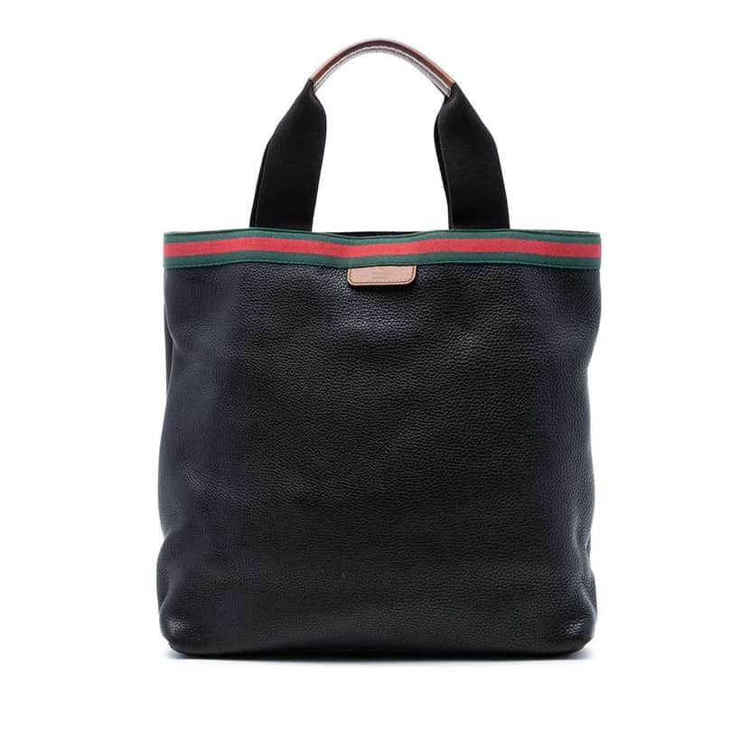 Gucci Leather Web Tote Black Leather Very good condition - Front View