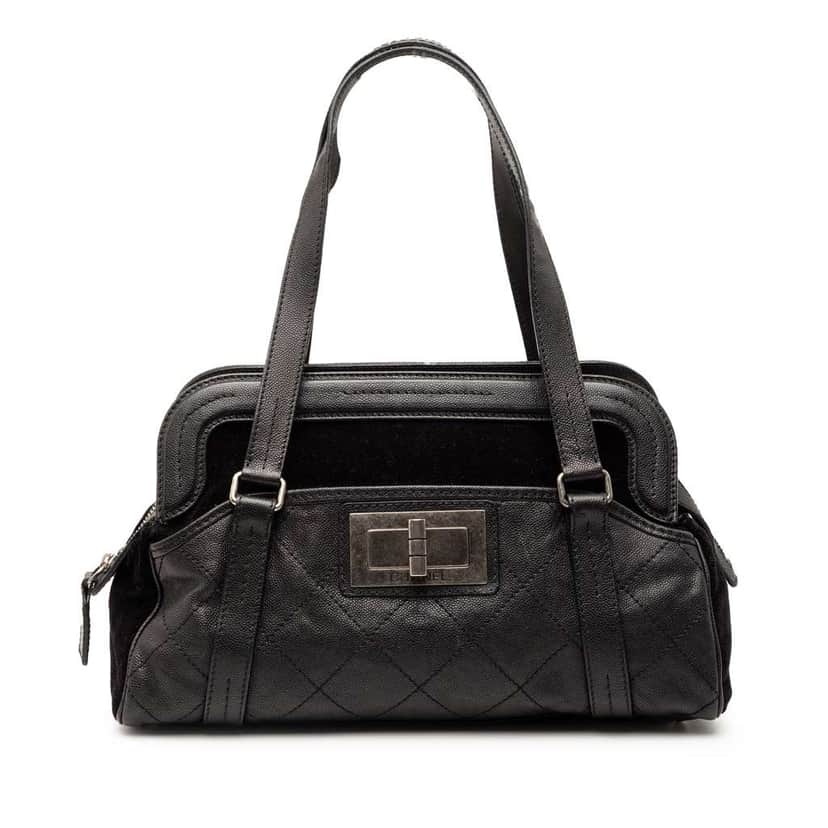 Chanel Large Caviar Reissue 2.55 Bowling Bag Black Leather Very good condition - Front View