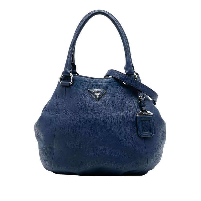 Prada Vitello Daino Open Convertible Tote Blue Leather Very good condition - Front View