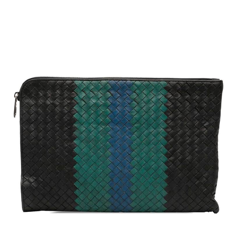 Bottega Veneta Tricolor Nappa Intrecciato Clutch Black Leather Very good condition - Front View