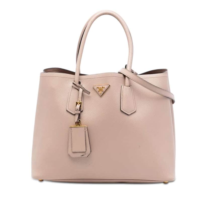 Prada Large Saffiano Cuir Double Satchel Pink Leather Very good condition - Front View