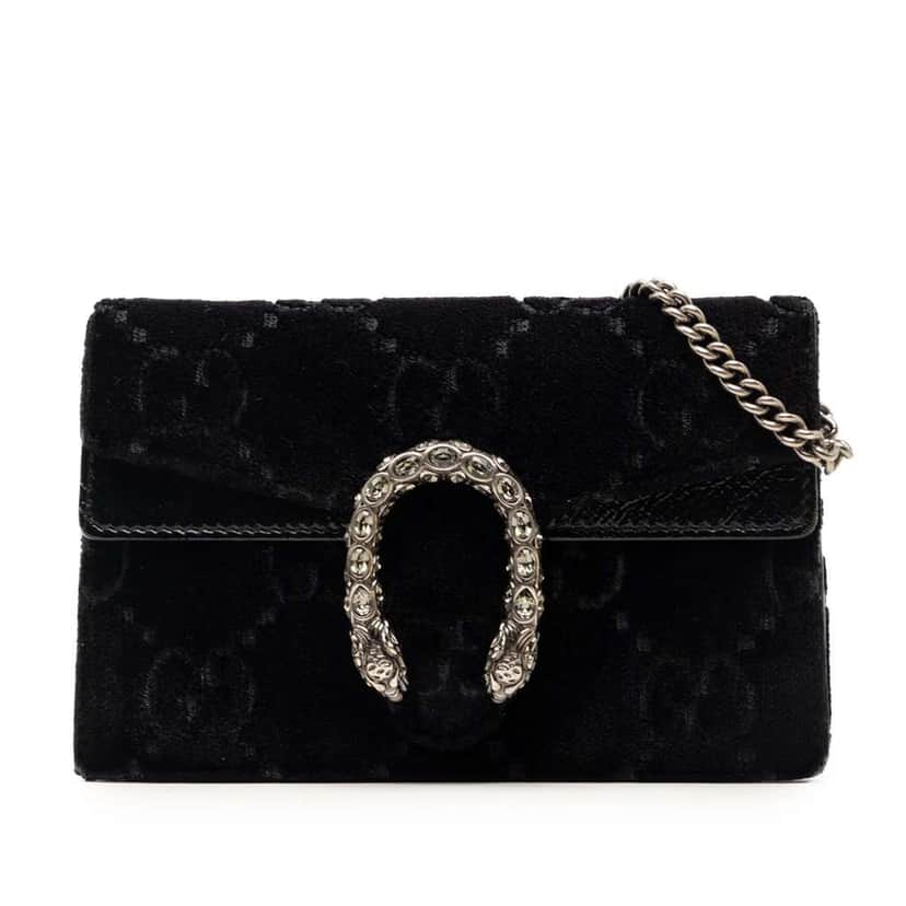 Gucci Mini GG Velvet Dionysus Crossbody Black Velvet Very good condition - Front View