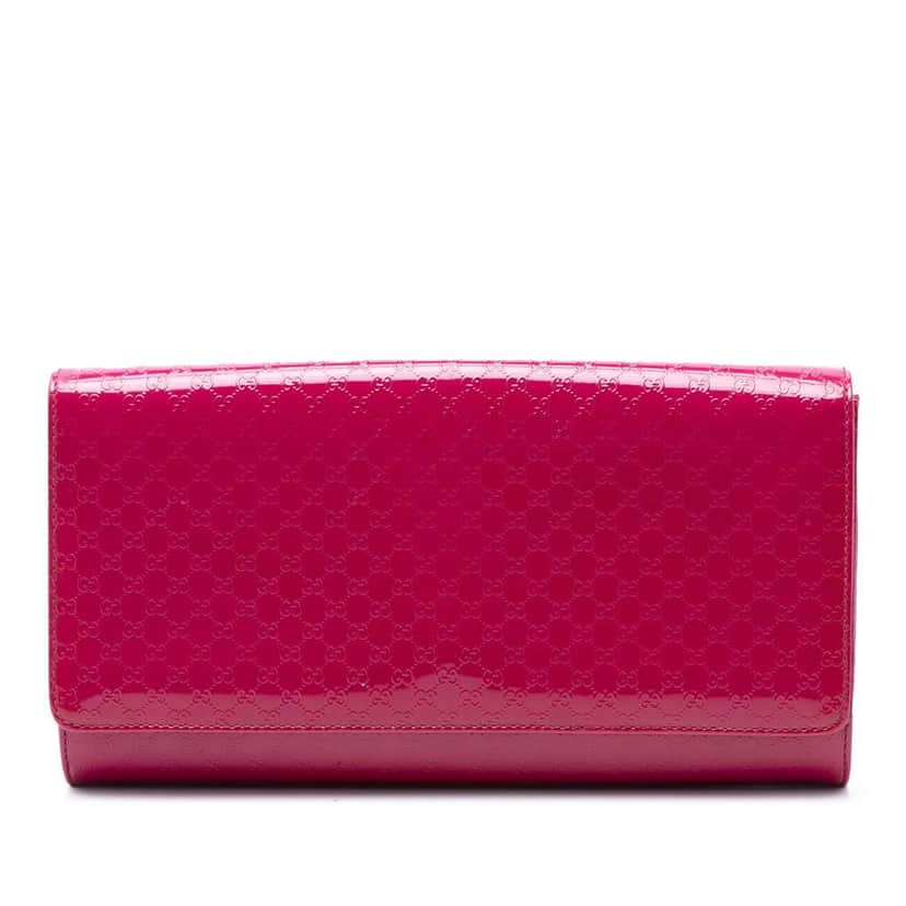 Gucci Microguccissima Patent Broadway Clutch Pink Leather Very good condition - Front View