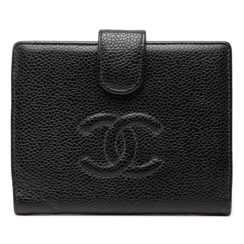 Chanel CC Caviar French Wallet Black Leather Very good condition - Front View