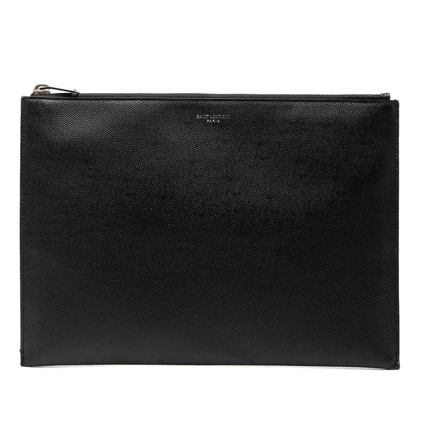 Saint Laurent Grain De Poudre Zip Clutch Black Leather Very good condition - Front View