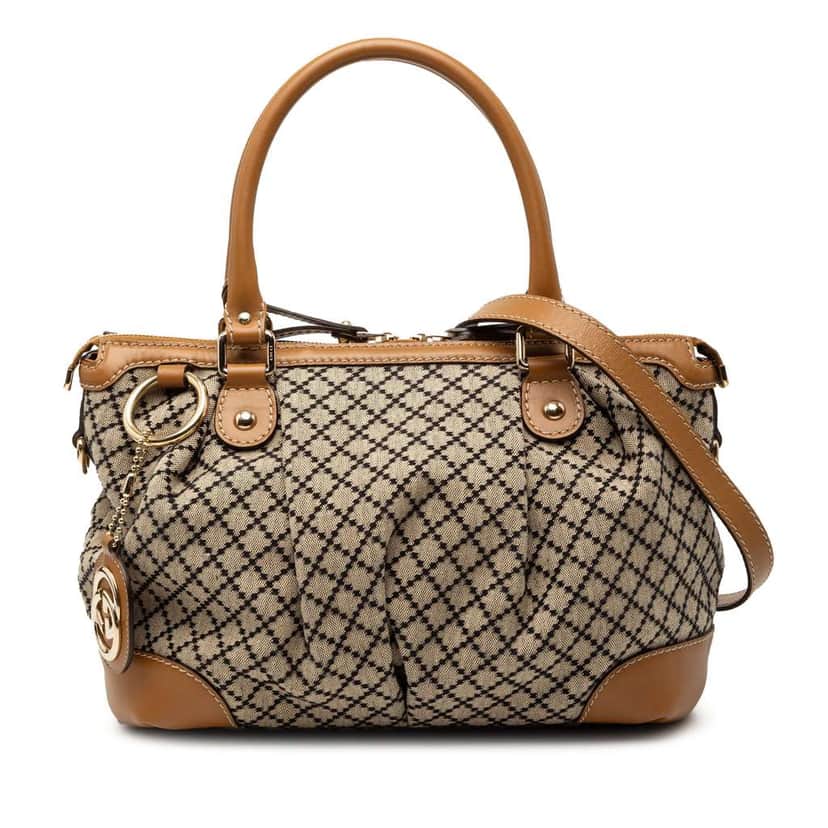 Gucci Diamante Canvas Sukey Satchel Beige Very good condition - Front View
