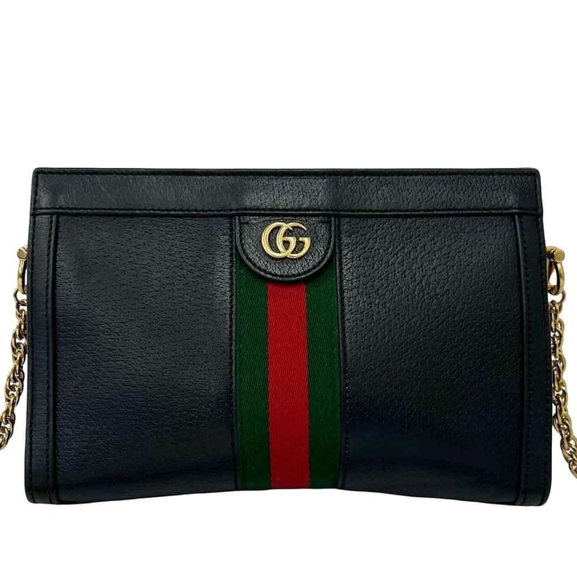 Gucci Small Calfskin Web Ophidia Chain Crossbody Black Leather Very good condition - Front View