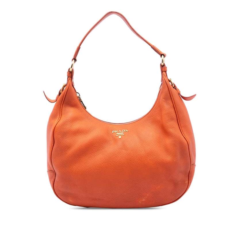Prada Vitello Daino Zip Top Hobo Orange Leather Very good condition - Front View
