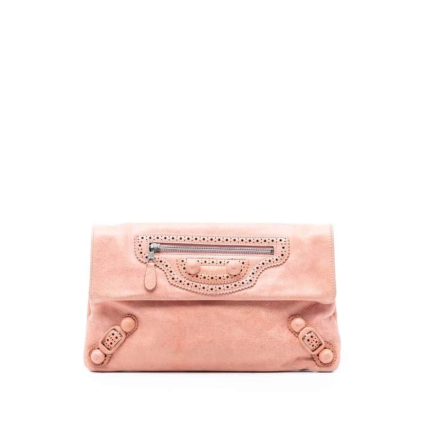 Balenciaga Lambskin Motocross Giant 21 Brogues Envelope Clutch Pink Leather Very good condition - Front View