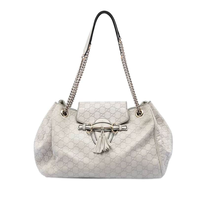 Gucci Large Guccissima Emily Chain Shoulder Bag White Leather Very good condition - Front View