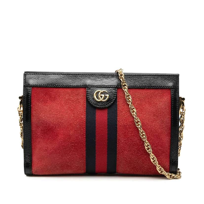 Gucci Small Suede Web Ophidia Chain Crossbody Red Leather Very good condition - Front View