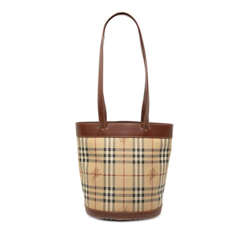 Burberry Haymarket Check Coated Canvas Bucket Bag Beige Canvas Very good condition - Front View
