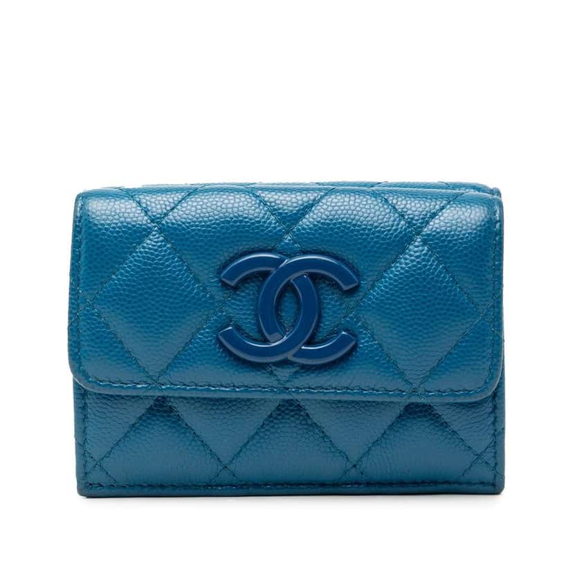 Chanel Quilted Caviar My Everything Trifold Wallet Blue Leather Very good condition - Front View