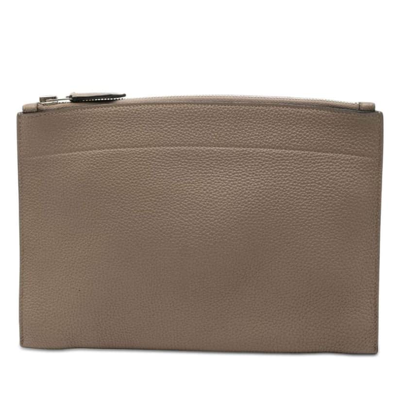 Hermès Togo Bazar Pouch PM Brown Leather Very good condition - Front View