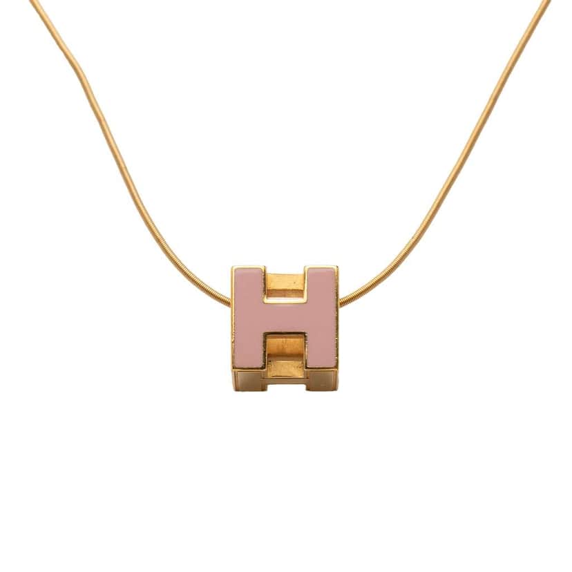 Hermès Gold Plated and Enamel Cage d H Pendant Necklace Gold Metal Very good condition - Front View