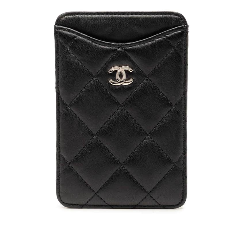 Chanel CC Quilted Lambskin Card Holder Black Leather Very good condition - Front View