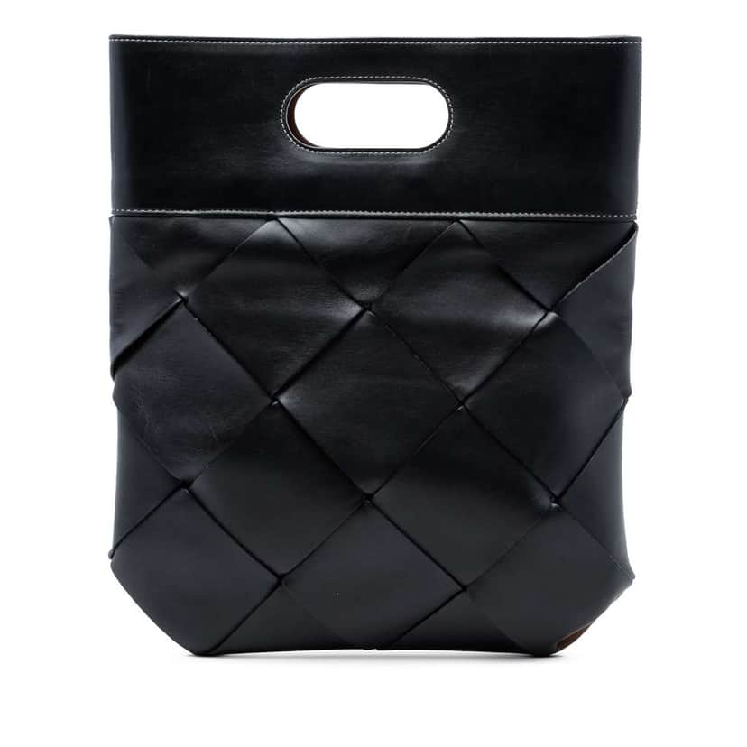 Bottega Veneta Small Leather Maxi Intrecciato Slip Tote Black Leather Very good condition - Front View