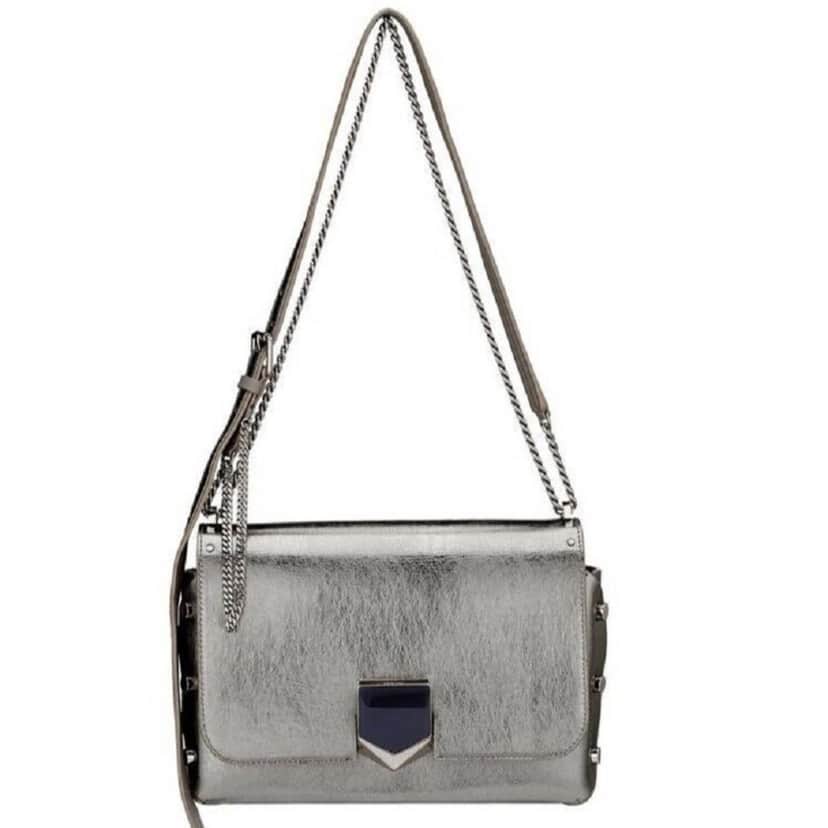 Jimmy Choo Jimmy Choo Metallic Silver Lockett Crossbody Shoulder Bag Black Leather Never worn, with tag - Front View