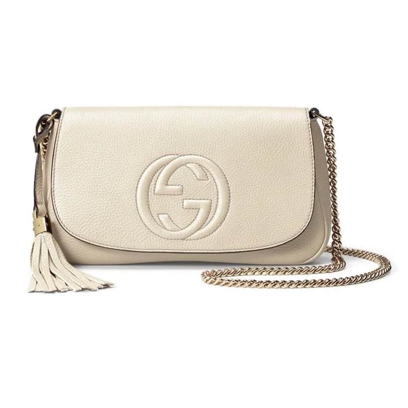 Gucci Gucci Soho Disco Crossbody Flap Ivory Signature Collection Gold Chain White Leather Never worn, with tag - Front View