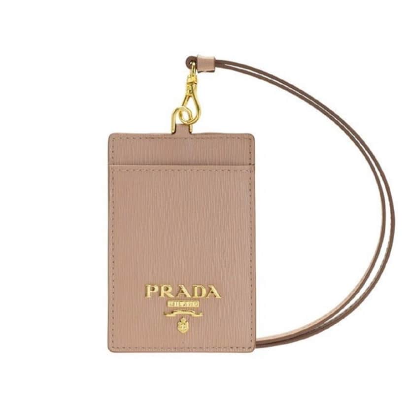 Prada Prada Vitello Move Beige Leather Logo Plaque Lanyard Cardholder Wallet Pink Leather Never worn, with tag - Front View