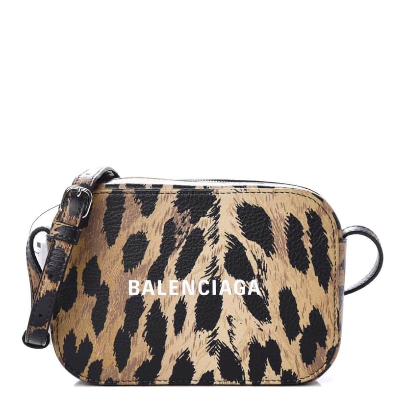 Balenciaga Balenciaga Calfskin Logo Printed Leopard XS Everyday Camera Bag Beige Leather Never worn, with tag - Front View