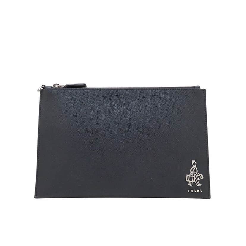 Prada Prada Black Saffiano Voyage Leather Clutch Document Holder Black Leather Never worn, with tag - Front View