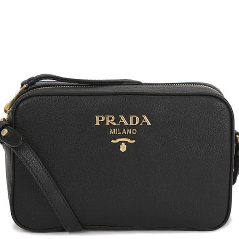 Prada Prada Vitello Phenix Black Leather Gold Logo Camera Crossbody Bag Black Leather Never worn, with tag - Front View