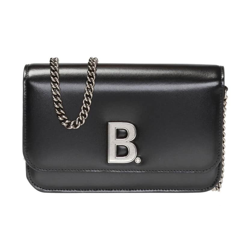 Balenciaga Balenciaga Black Calfskin Leather Silver Logo Chain Wallet Bag Black Leather Never worn, with tag - Front View