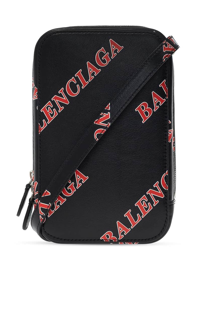 Balenciaga Balenciaga Black Calfskin Leather Sport Print Phone Holder Bag Black Leather Never worn, with tag - Front View