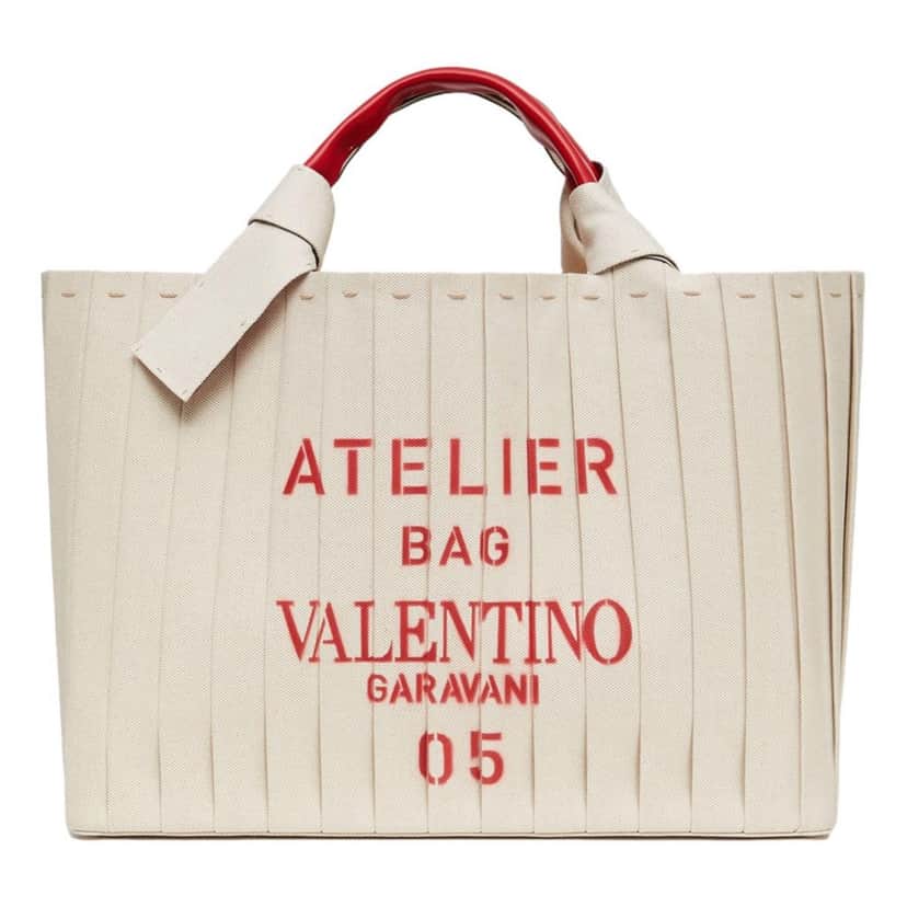 Valentino Garavani Valentino Garavani 05 Plisse Edition Sac Atelier Large Canvas Tote Bag Beige Canvas Never worn, with tag - Front View