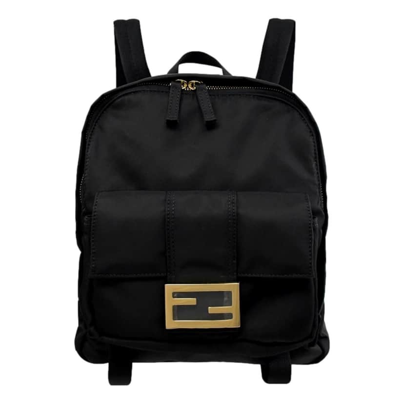 Fendi Fendi Baguette Black Nylon Gold Logo Small Travel Backpack Bag Black Never worn, with tag - Front View