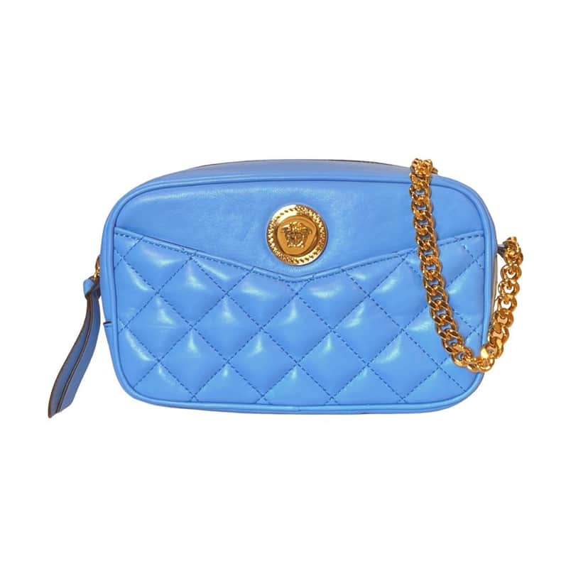 Versace Versace La Medusa Blue Quilted Small Camera Crossbody Bag Blue Leather Never worn, with tag - Front View