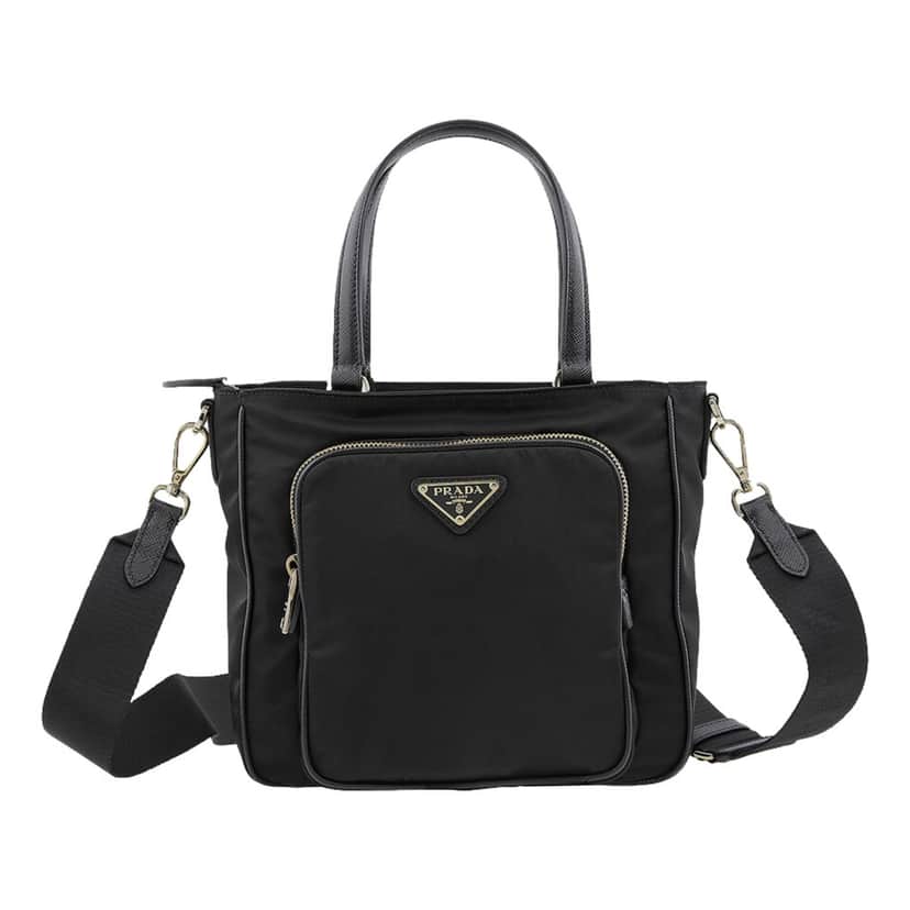 Prada Prada Black Tessuto Nylon Saffiano Leather Crossbody Satchel Bag Black Never worn, with tag - Front View