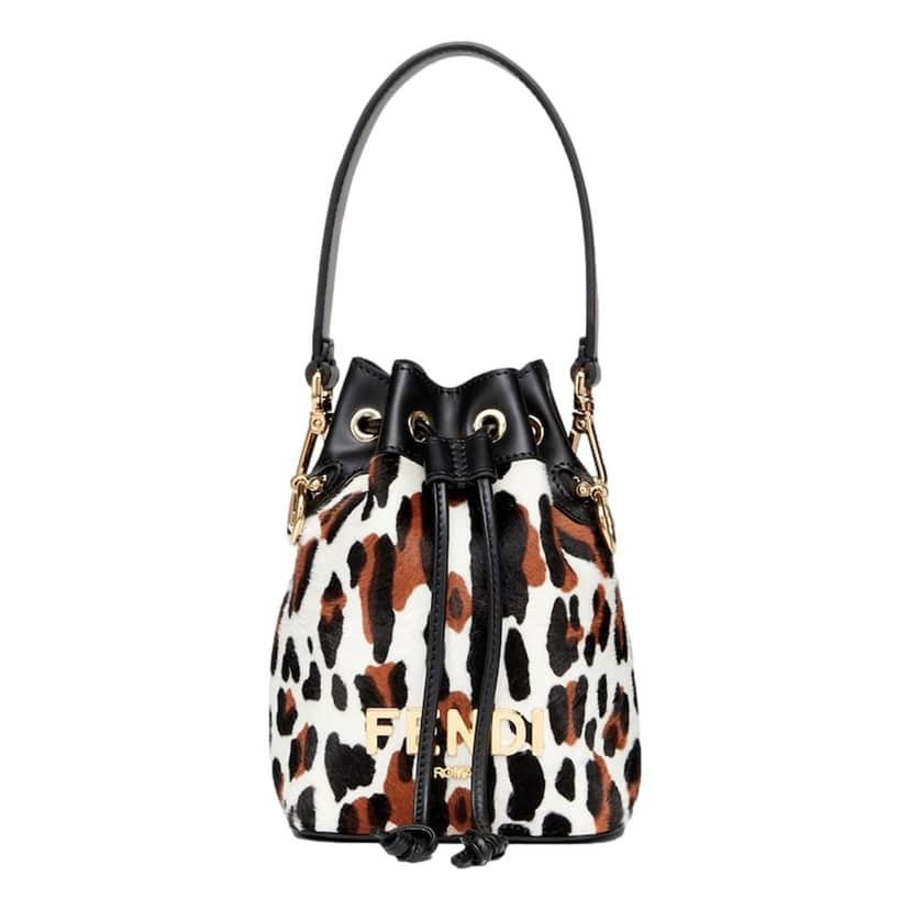 Fendi Fendi Mon Tresor Animal Print Sheepskin Mini Crossbody Bucket Bag Brown Leather Never worn, with tag - Front View
