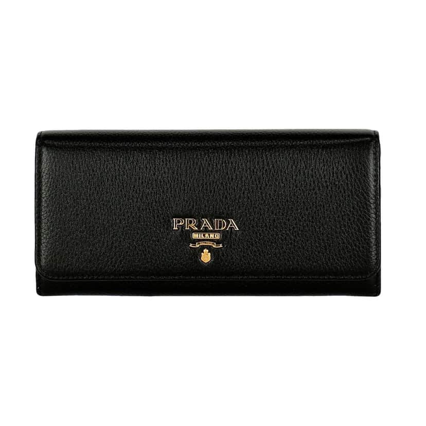 Prada Prada Vitello Grain Nero Black Leather Continental Long Wallet Zipper Pouch Black Leather Never worn, with tag - Front View