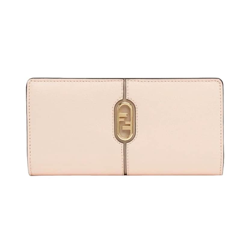 Fendi Fendi O'Lock Rose Pink and Tortora Gray Calf Leather Snap Continental Wallet Pink Leather Never worn, with tag - Front View