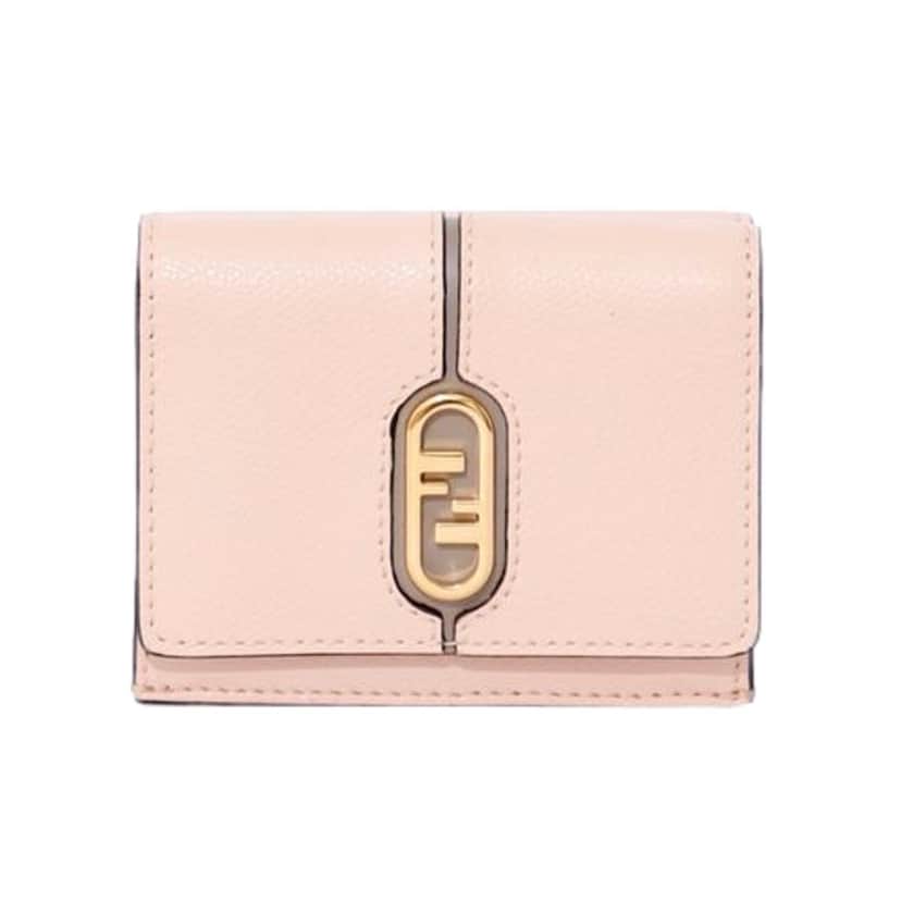 Fendi Fendi O'Lock Wallet Micro Trifold Rose Pink Tortora Gray Calf Leather Pink Leather Never worn, with tag - Front View