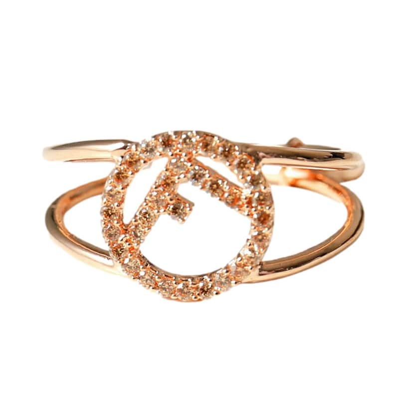 Fendi Fendi F is Fendi Circle Logo Crystal Ring Rose Gold Metal Size Small Gold Never worn, with tag - Front View