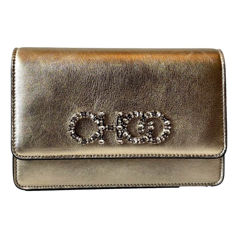 Jimmy Choo Jimmy Choo Kalina  Crossbody Clutch Bag Crystal Logo Metallic Gold Gold Leather Never worn, with tag - Front View