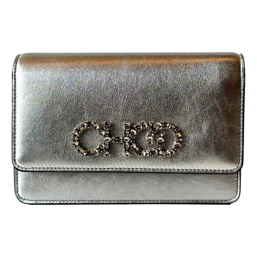 Jimmy Choo Jimmy Choo Kalina  Crossbody Clutch Bag Crystal Logo Metallic Silver Silver Leather Never worn, with tag - Front View
