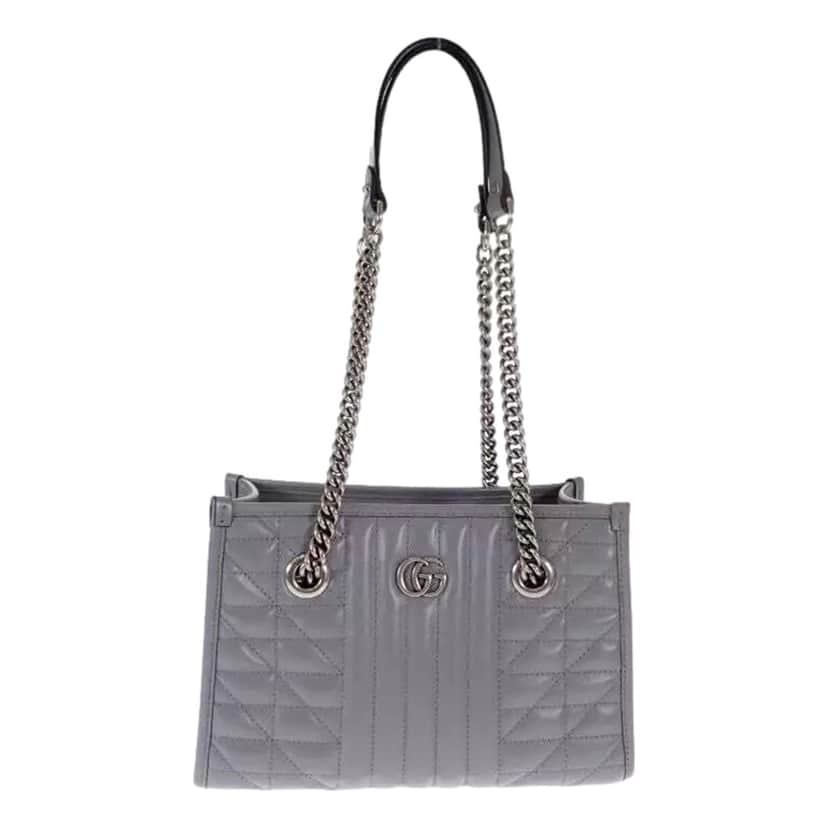 Gucci Gucci GG Marmont Silver Medium Chain Shoulder Tote Bag Gray Leather Other Leather Never worn, with tag - Front View