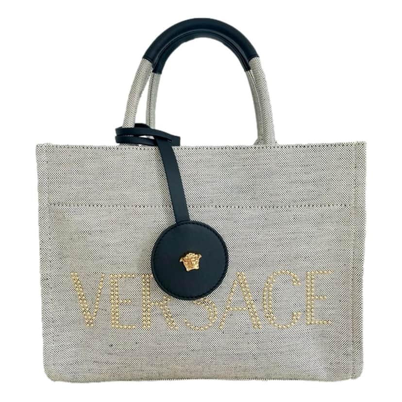 Versace Versace Ecru Canvas Studded Logo Mini Totebag Other Canvas Never worn, with tag - Front View