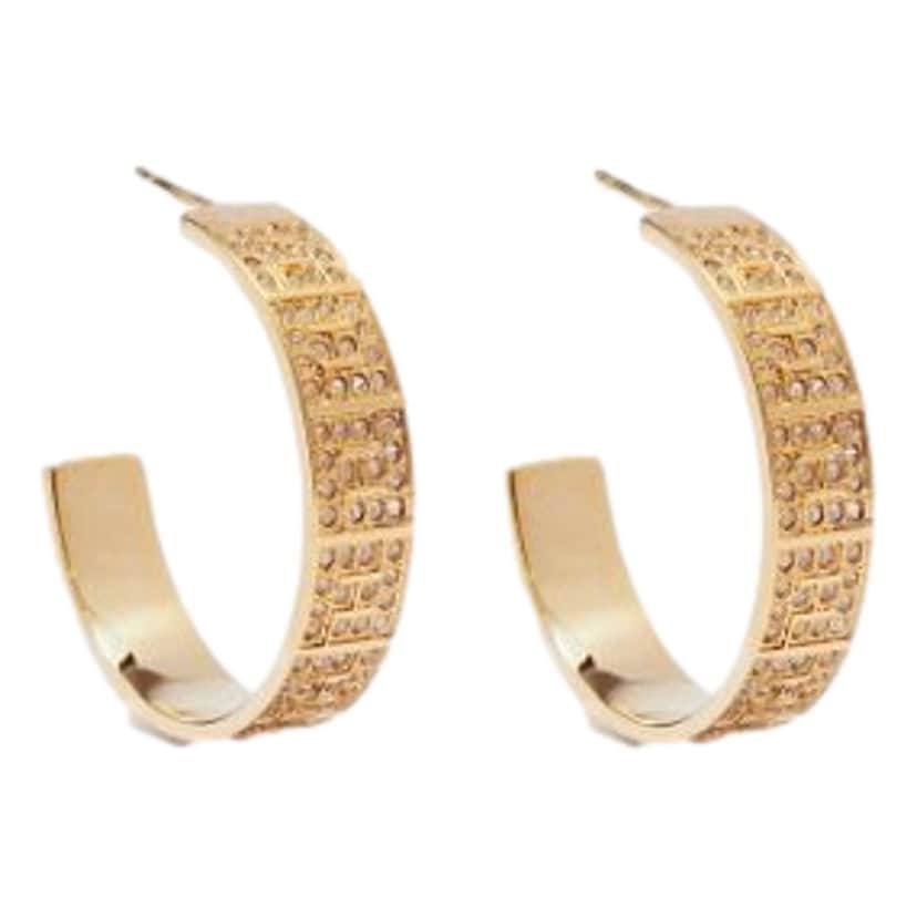 Fendi Fendi FF Crystal Embellished Gold Hoop Earrings Gold Never worn, with tag - Front View