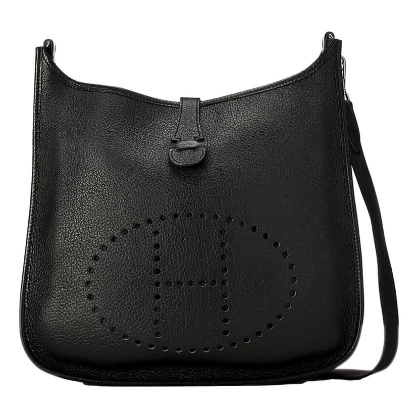 Hermès Hermes Evelyne PM Shoulder Bag Taurillon Clemence Calfskin SHW Noir Black Black Leather Very good condition - Front View
