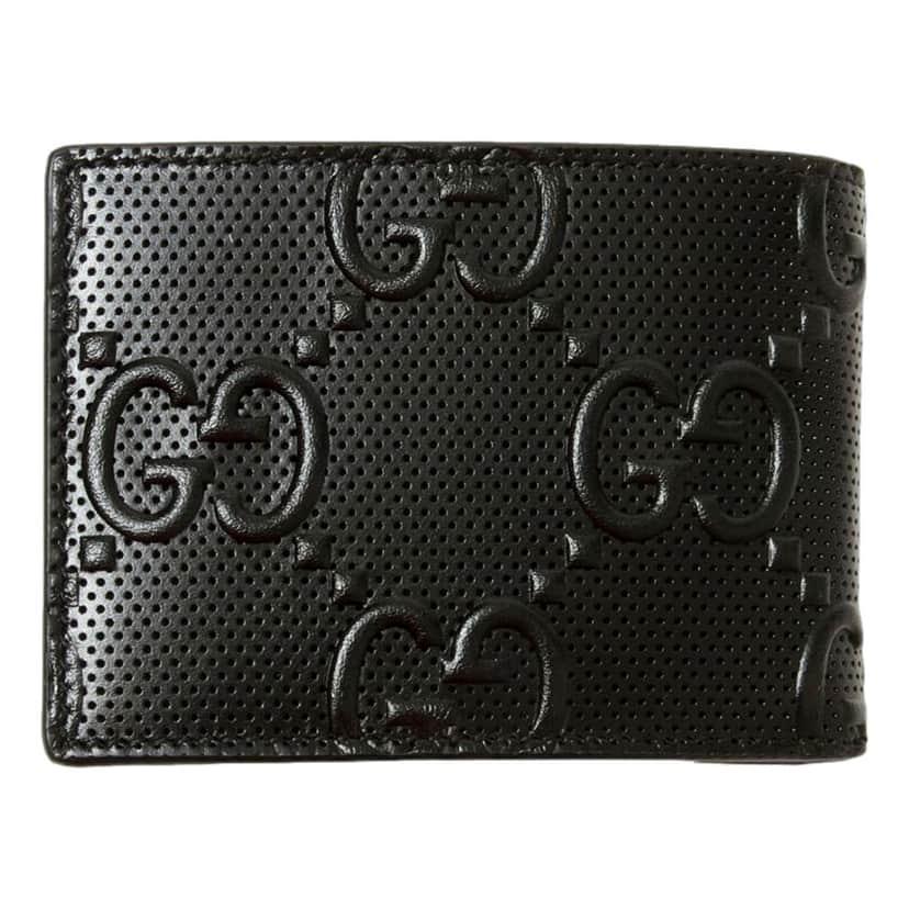 Gucci Gucci Calfskin Leather GG Tennis Embossed Bi-Fold Wallet Black Black Leather Never worn, with tag - Front View