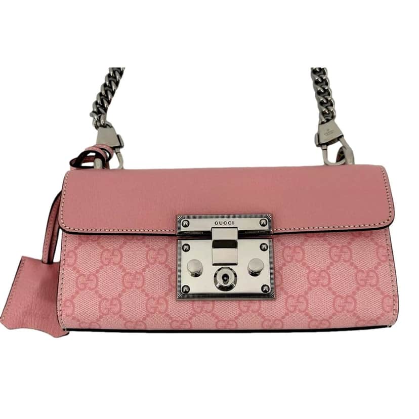 Gucci Gucci Pink GG Supreme Leather Padlock Chain Small Handbag Pink Pink Leather Never worn, with tag - Front View