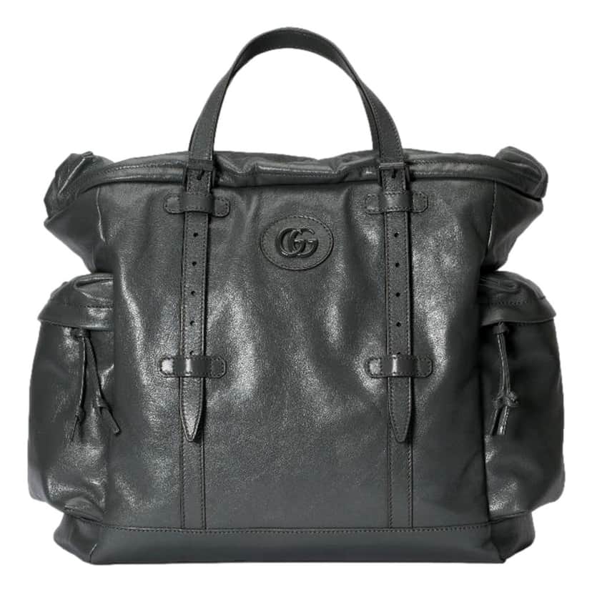 Gucci Gucci Gray Leather Drawstring Tote Bag With Tonal Double G Logo Other Leather Never worn - Front View