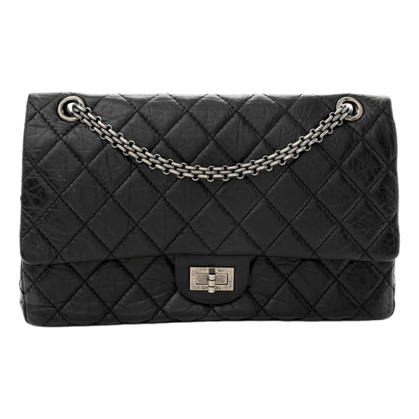 Chanel Chanel Black Aged Calfskin Quilted 2.55 Reissue 225 Flap Handbag With Chain Black Leather Very good condition - Front View